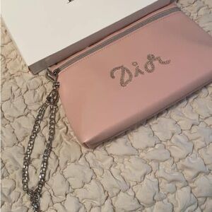 Dior cosmetics pouch with added wristlet chain clutch